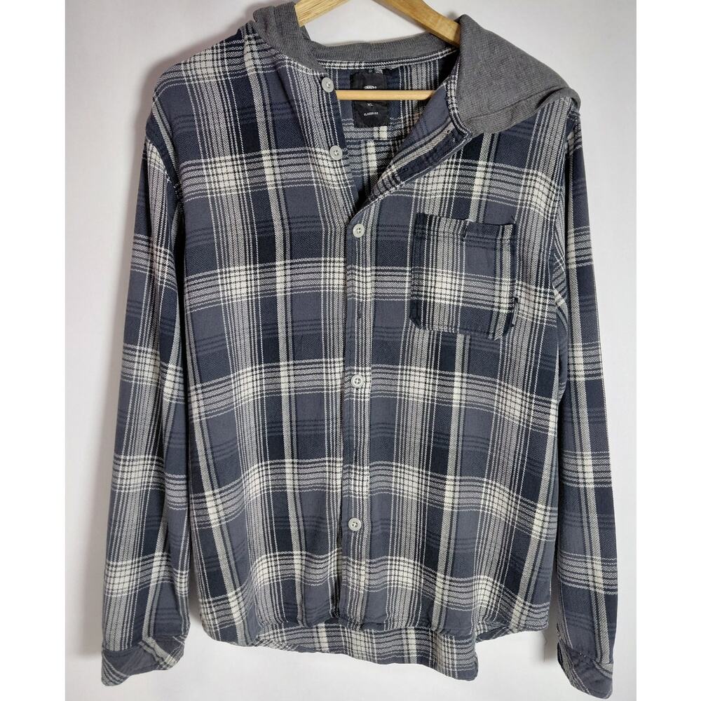 PIPELINE OUTFITTERS Fit Plaid Hooded Shirt Blue Knit Long Sleeve Men Size XL
